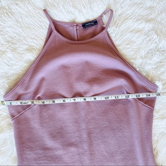 Lovely Day Purple Asymmetrical Hem Stretch Bodycon Mini Dress Halter Medium - Picture 7 of 8